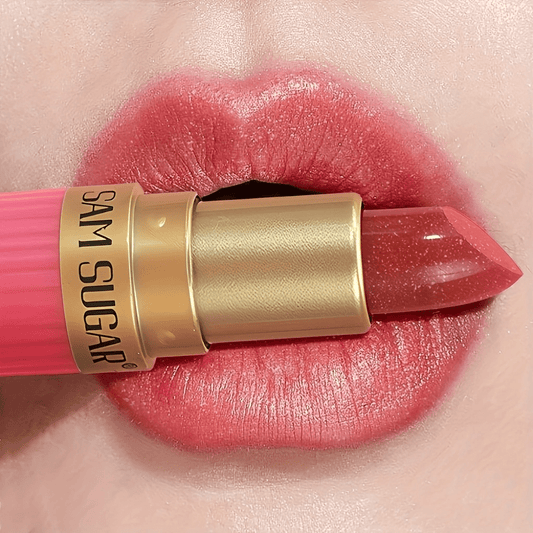 SAM SUGAR Coral Pearlescent Lipstick - Waterproof, Long-Lasting Shimmer Gloss with Golden Cap, Non-Sticky Formula,