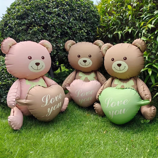 [42" Teddy Bear Balloons] 1pc 42-inch Instagrammable Heart-Hugging Teddy Bear Balloons | Pink & Brown Wedding, Valentine’s Day Decorations, Bridal Shower, Birthday Party Supplies | No Electricity Needed, "I Love You" Signs