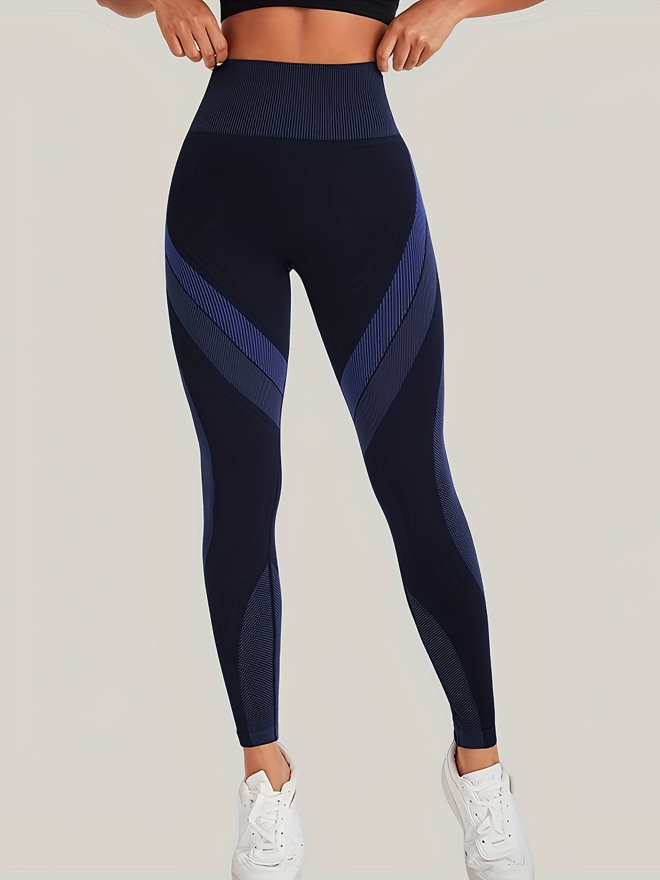 High Waist Seamless Yoga Pants with Color Stripes