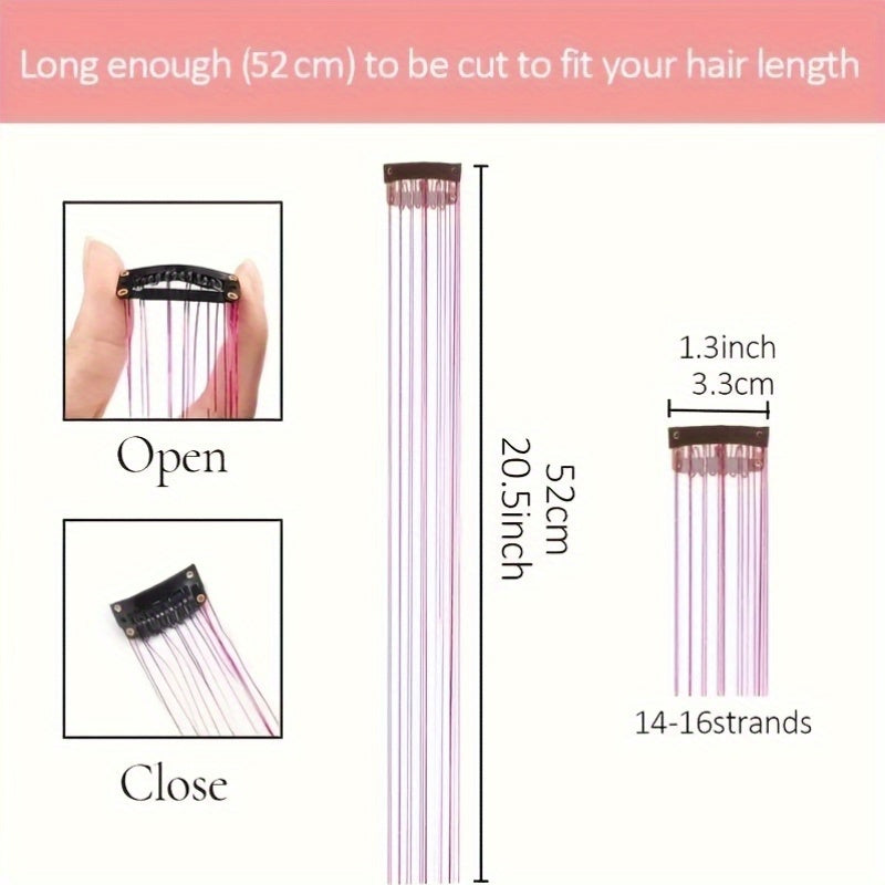 12-Pack Unisex-Adult Metallic Tinsel Hair Tinsel Extensions, No Trace Clip-In Colorful Strands, Heat Resistant Shiny Glitter Sequins for Party Cosplay Festive Role Play