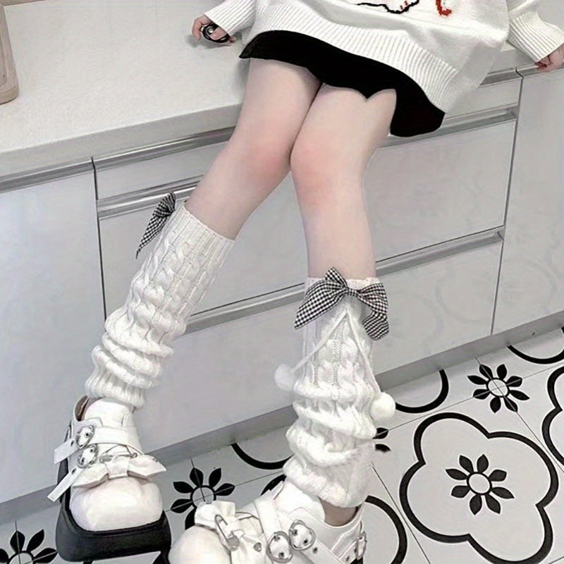 Women's & ' Plush Ball Foot Warm Knee Socks with Bow