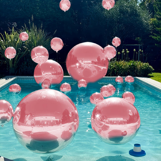 39pcs Pink 4D Pearl-Powder Coated Aluminum Foil Balloons - Sparkling Shimmering Circular Foil Balloons for Birthdays, Weddings, Pool Parties - Durable & Elegant Celebration Decor, Event Decorations | Glossy Finish | Reflectiv