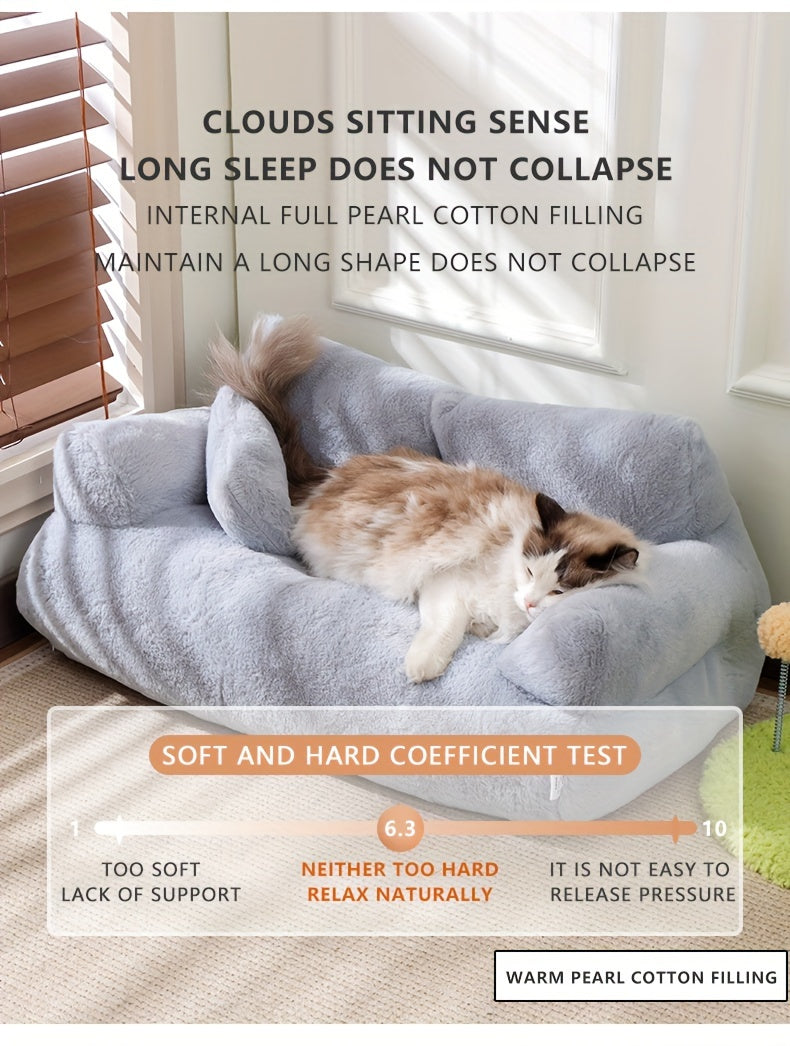 Deluxe Plush Cat Sofa Bed - Cozy, Washable Pet Couch for Small to Medium Cats and Dogs, Soft Polyester Cover