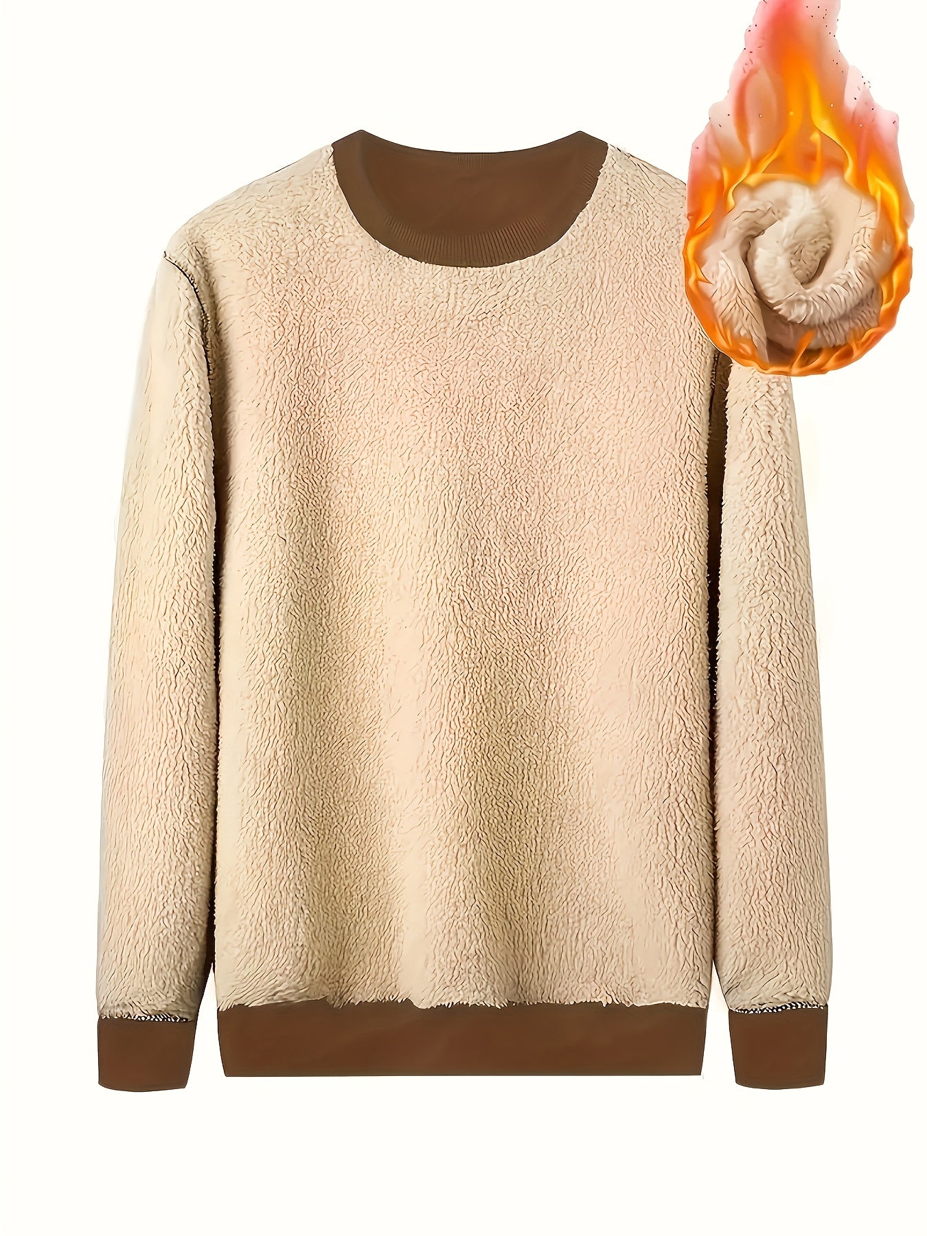 Men's Winter Fleece-Like Sweater Vest Jacket - Thickened Round Neck Long Sleeve Inner Layer, Machine Washable.