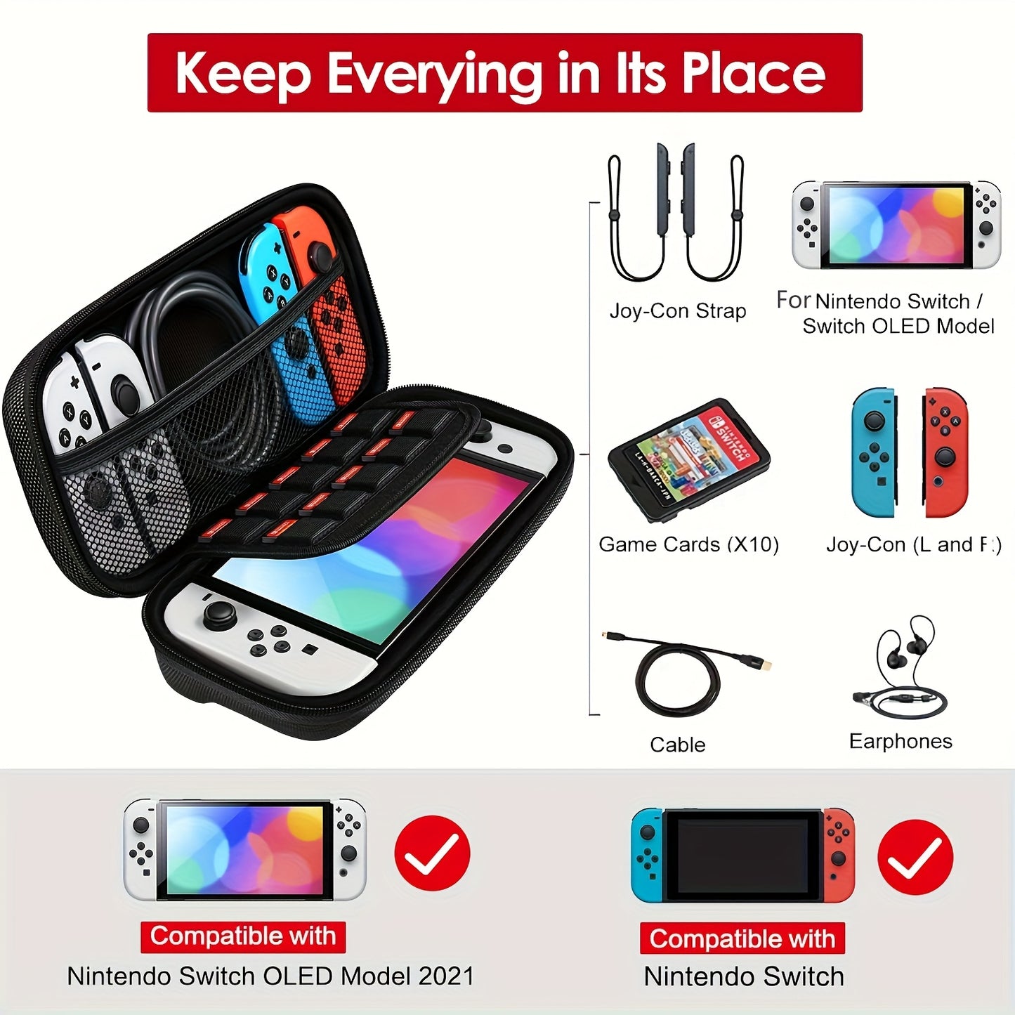 [Switch Storage Case] Waterproof, Shockproof, Dustproof Storage Case for Switch | for All Game Cards, Cables, Earphones, Etc. and Easy to Carry