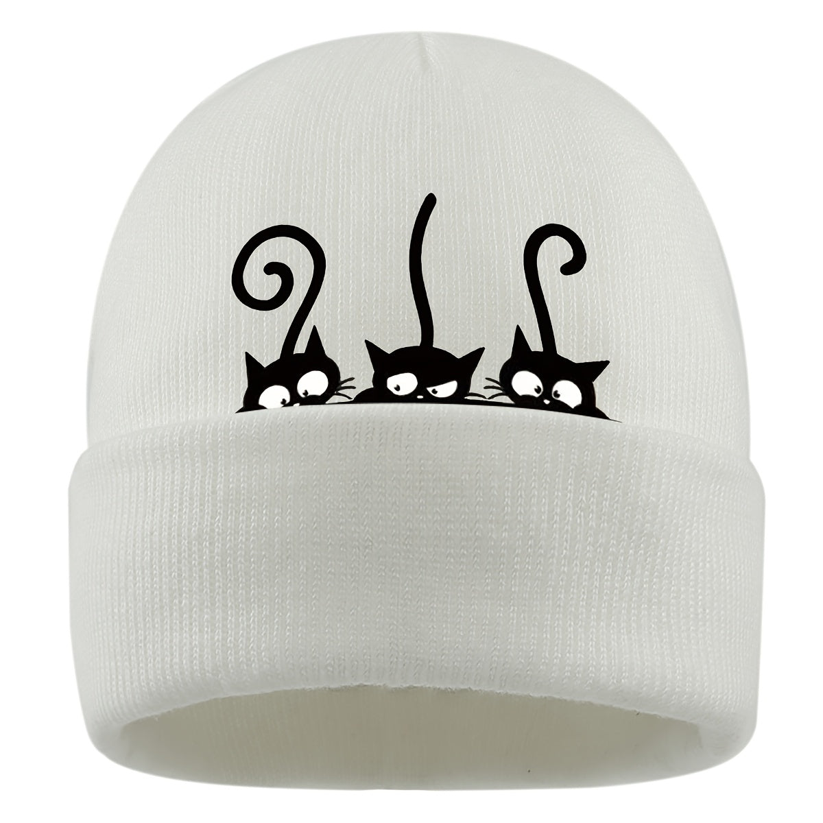 1pc Beanie Hat with Cute Black Cat Print