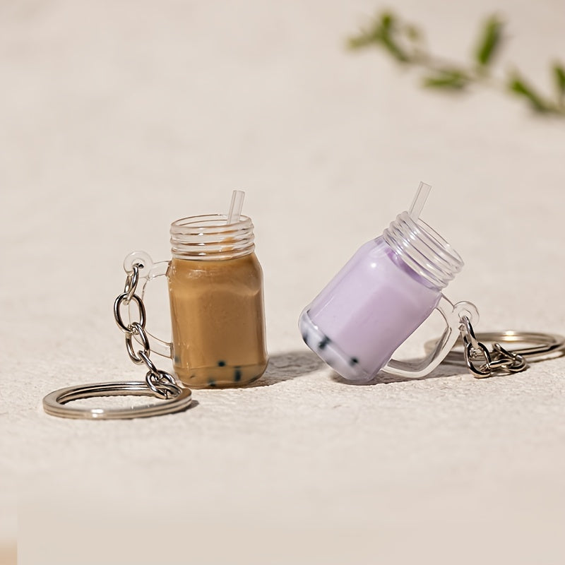 1 Mini Milk Tea Model Keychain, Simulation Car Key Ring, Bag Decoration Pendant, Suitable for Milk Tea Shop Small Gifts to Customers