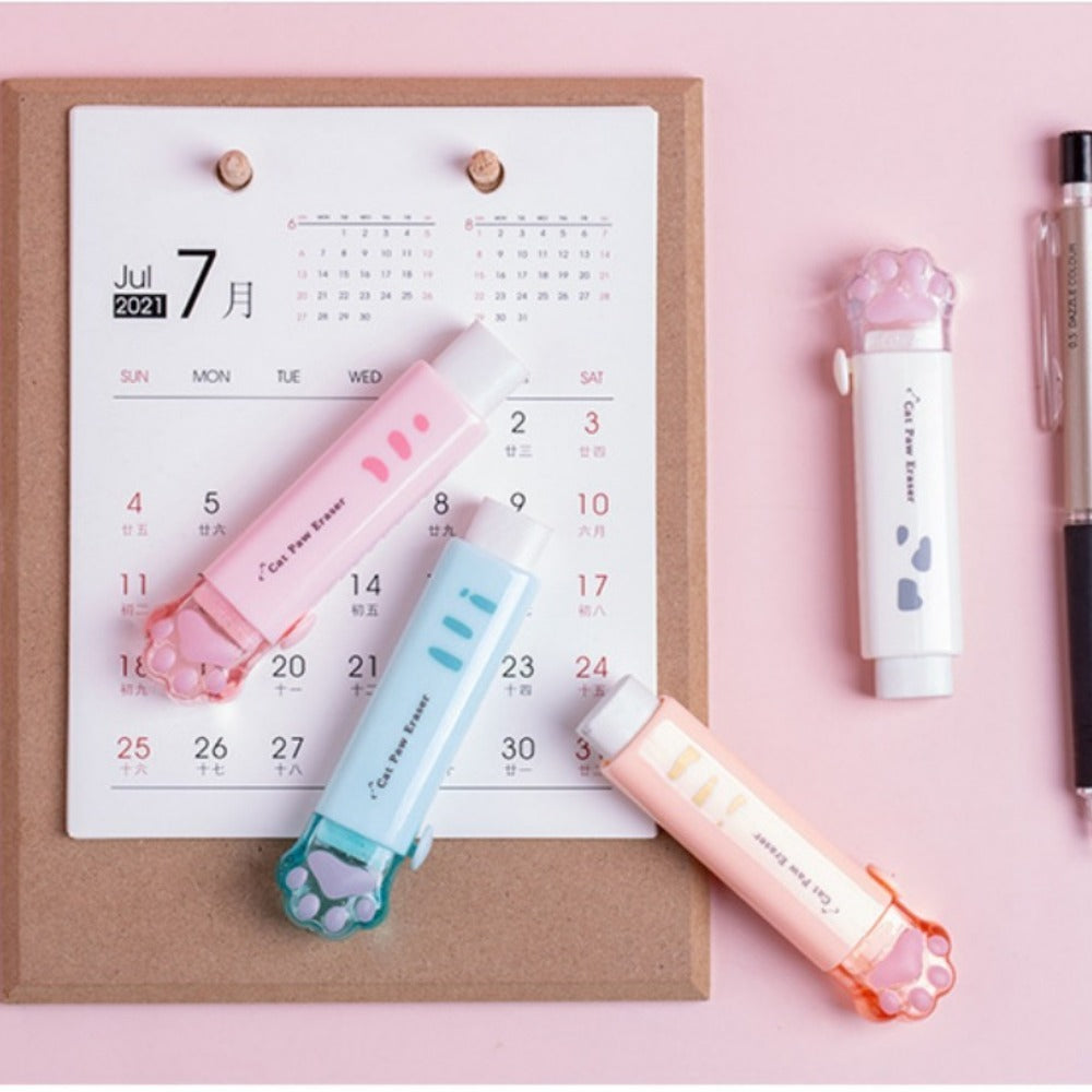 4pcs Cute Erasers, Retractable Eraser Kawaii Cat Paw Erasers for people,Rubber Push-Pull Eraser for Writing,Drawing Aesthetic Erasers for Office Supplies