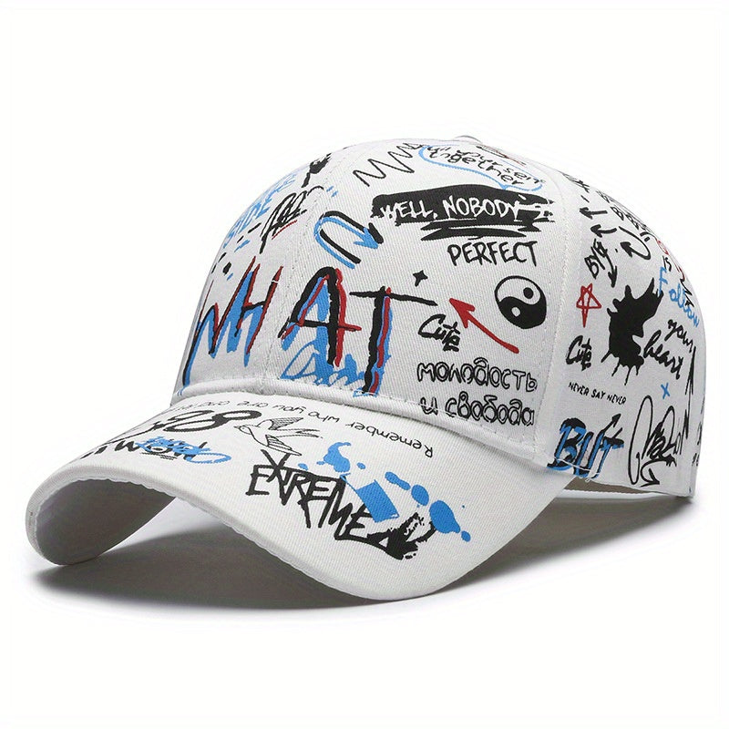 Unisex Graffiti Baseball Cap with Bold Letter Print - Adjustable Snapback Closure, Lightweight Hat for Outdoor Sports & Casual Wear, All-Season Breathable Design, Headwear, Streetwear Accessory, Urban Style, Durable Construct