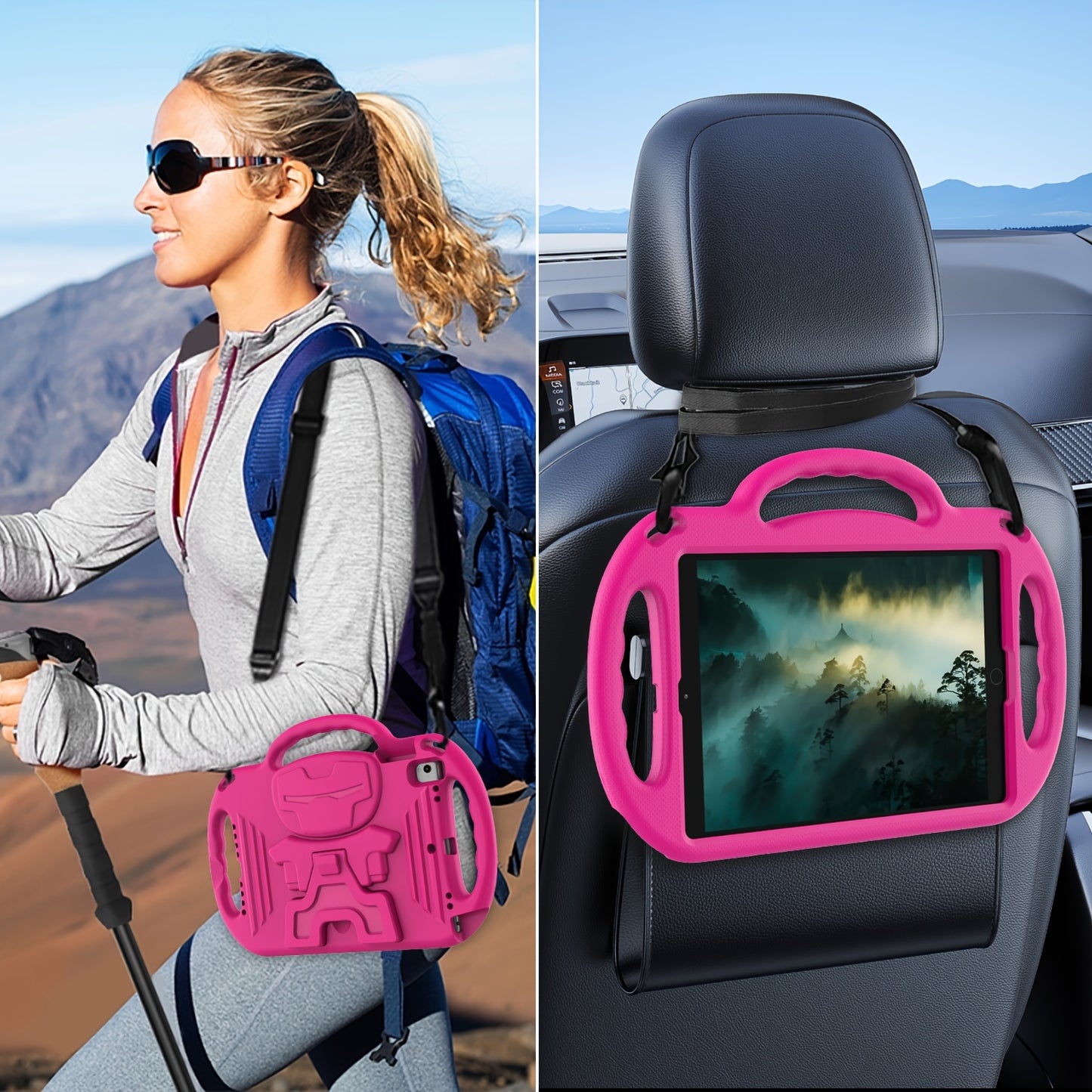 [Kids-Friendly|Lightweight] Lightweight, Non-Slip EVA Kids-Friendly Tablet Case with Adjustable Stand & Lanyard | Soft Shell with Heavy Duty Protection, Flexible Kickstand & Adjustable Strap | for iPad 7th/8th/9th Gen (10.2-i