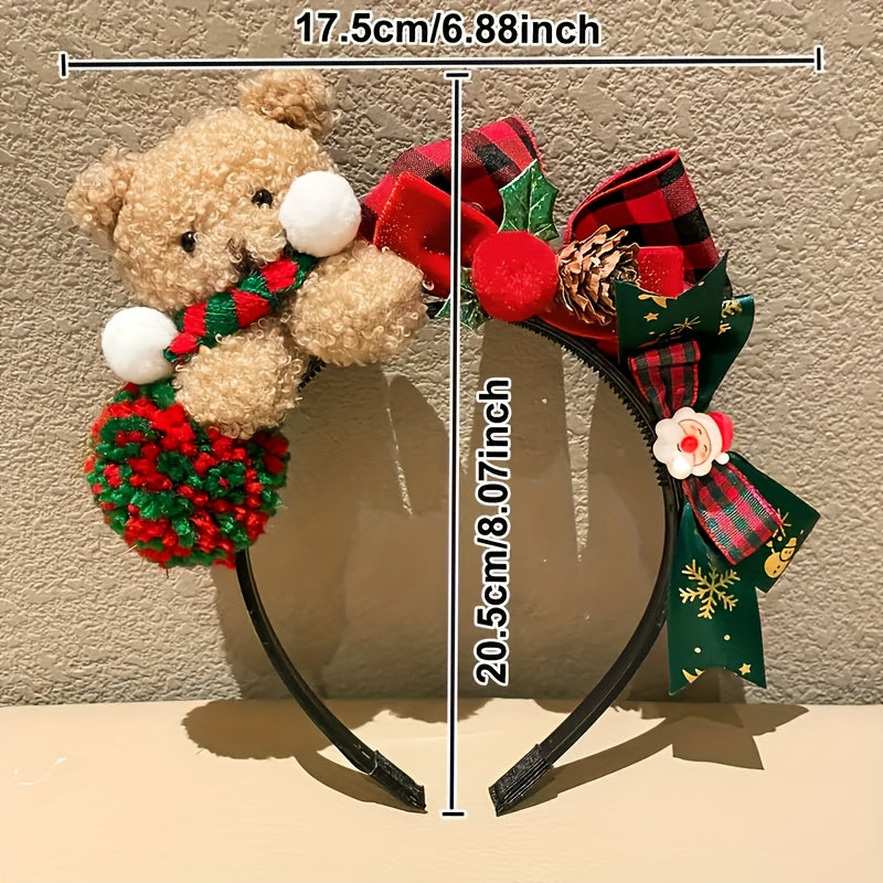 1pc Women'S Christmas Teddy Bear Bow Hairband