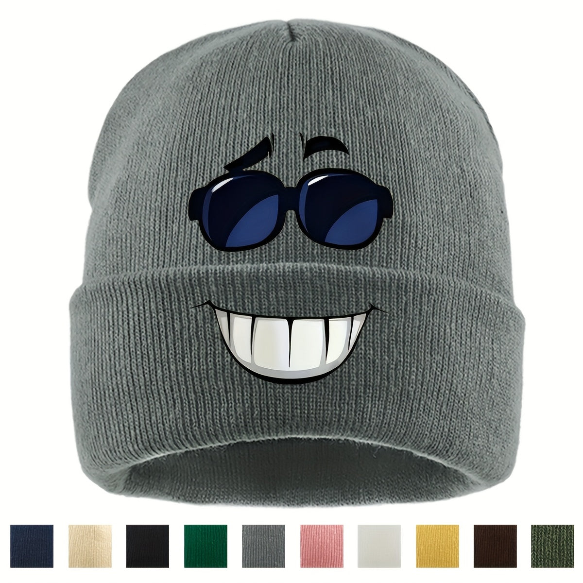 1pc Fashion Glasses joyful Face Funny Pattern Beanie Knit Hat