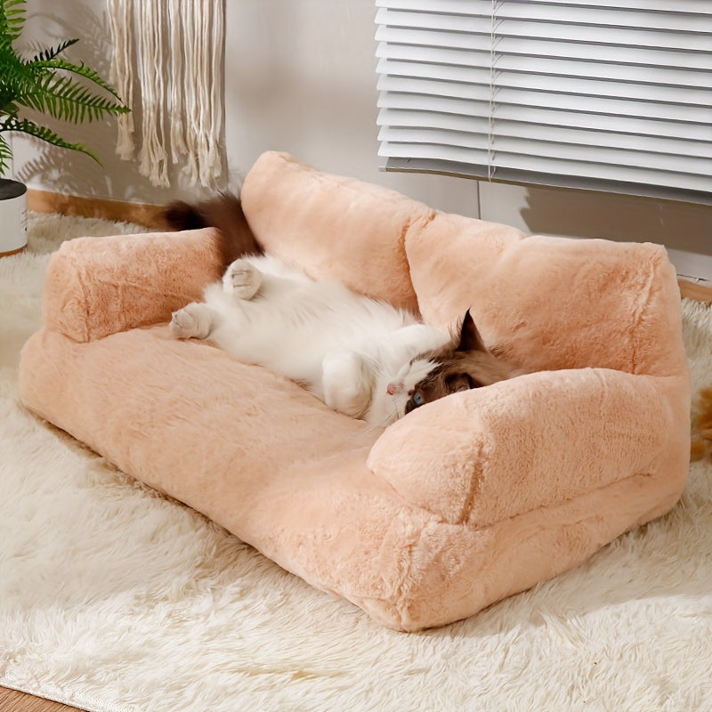 Deluxe Plush Cat Sofa Bed - Cozy, Washable Pet Couch for Small to Medium Cats and Dogs, Soft Polyester Cover