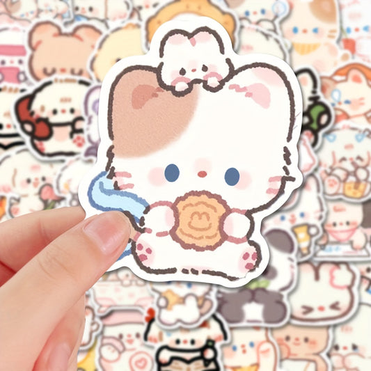 64pcs Cute Animal Vinyl Stickers | Reusable, Self-Adhesive, Removable | for Motorcycles, Desktops, Laptops, Mobile Phones | Assorted Colors & Shapes | Perfect for Personalization, Motorcycle Accessories | Play