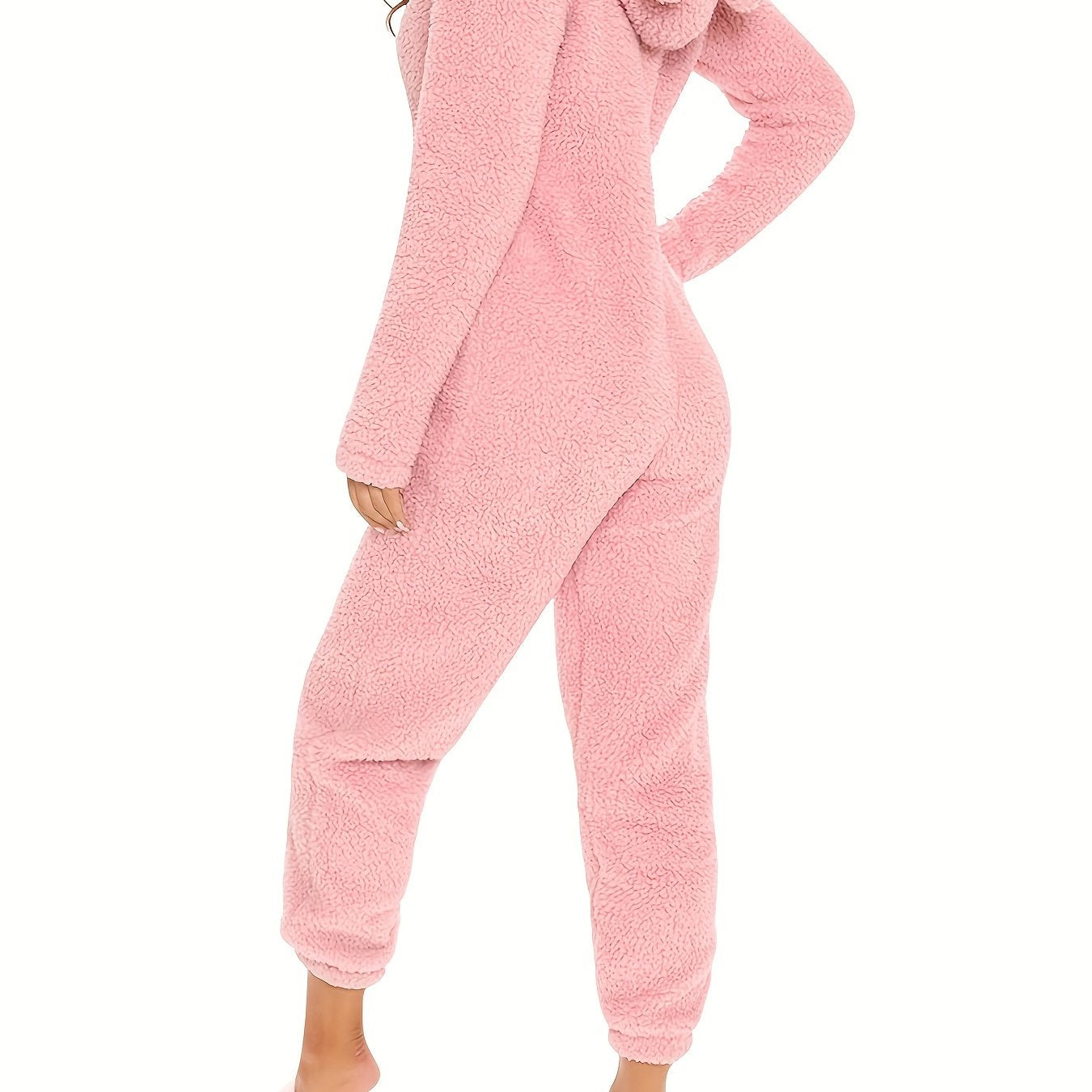 Women's Plush Fleece Pajama Jumpsuit - Hooded, Zip-Up, Easy-Care,