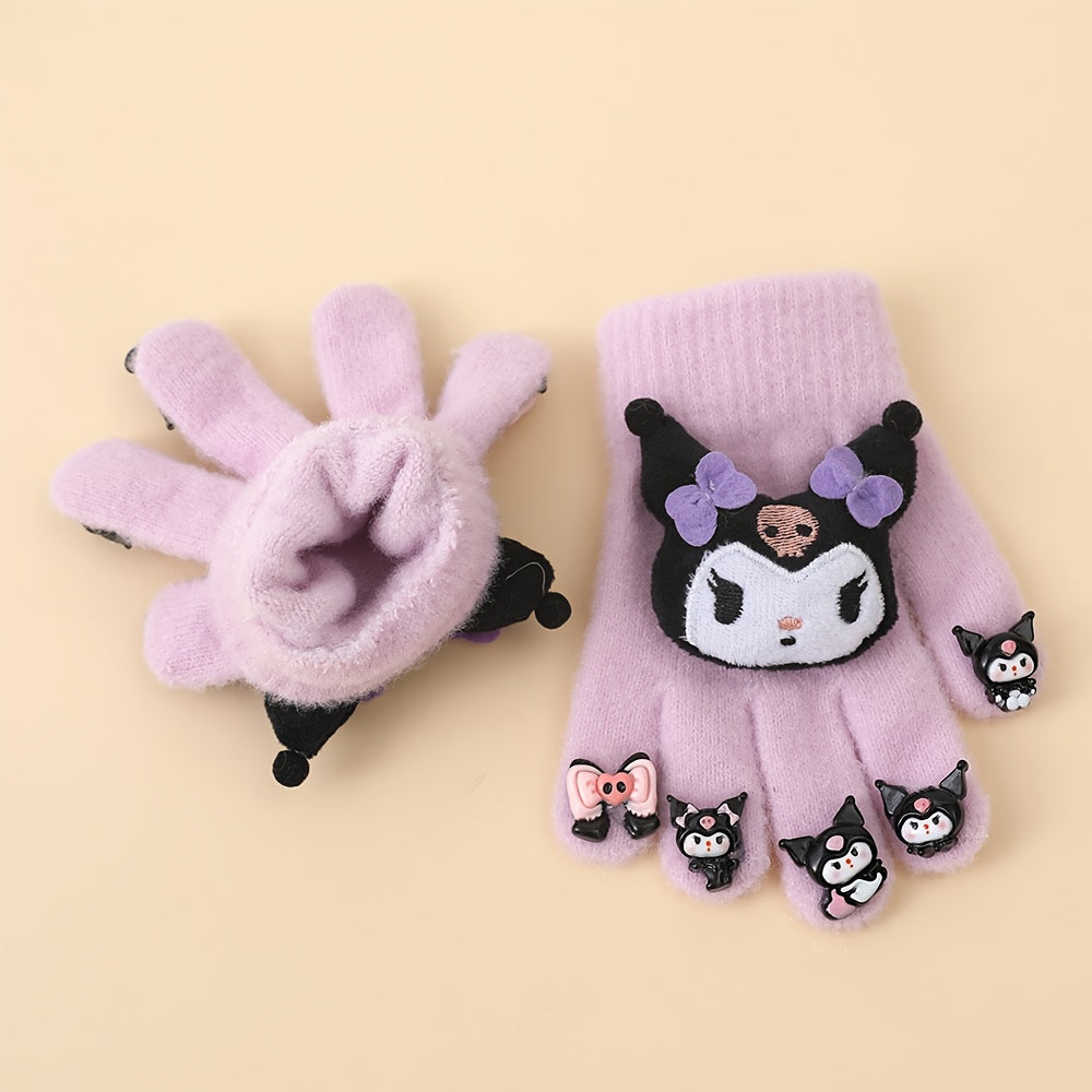 1pc Sanrio for kuromi Thickened Winter Gloves - Cute Cartoon Design, Full Finger Warmth for Boys & Girls, Perfect for Outdoor Activities, Holiday Gift, Winter Gloves For Girls, Playful Design, Soft Fabric