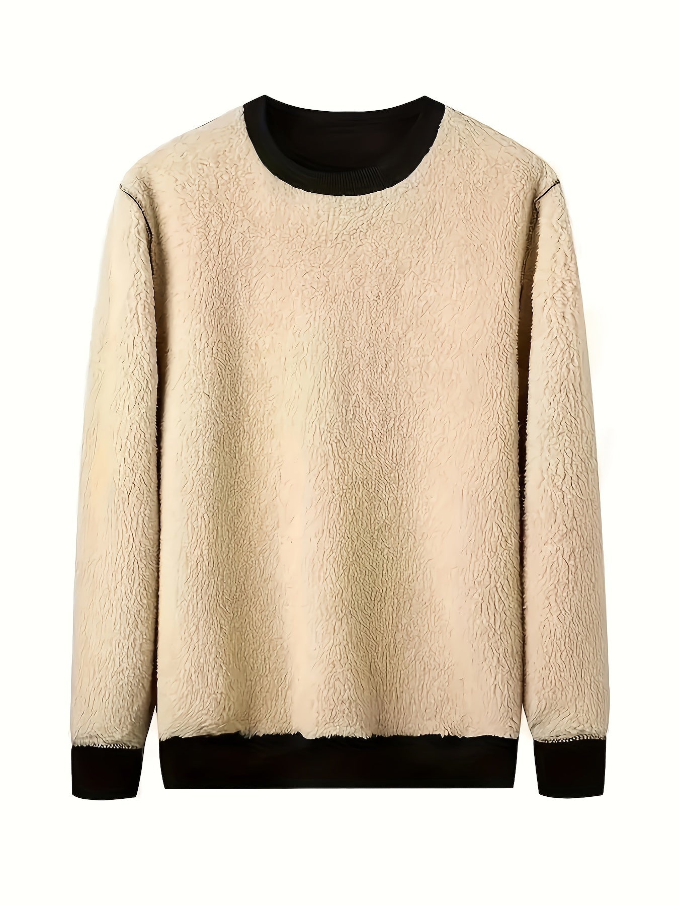 Men's Winter Fleece-Like Sweater Vest Jacket - Thickened Round Neck Long Sleeve Inner Layer, Machine Washable.