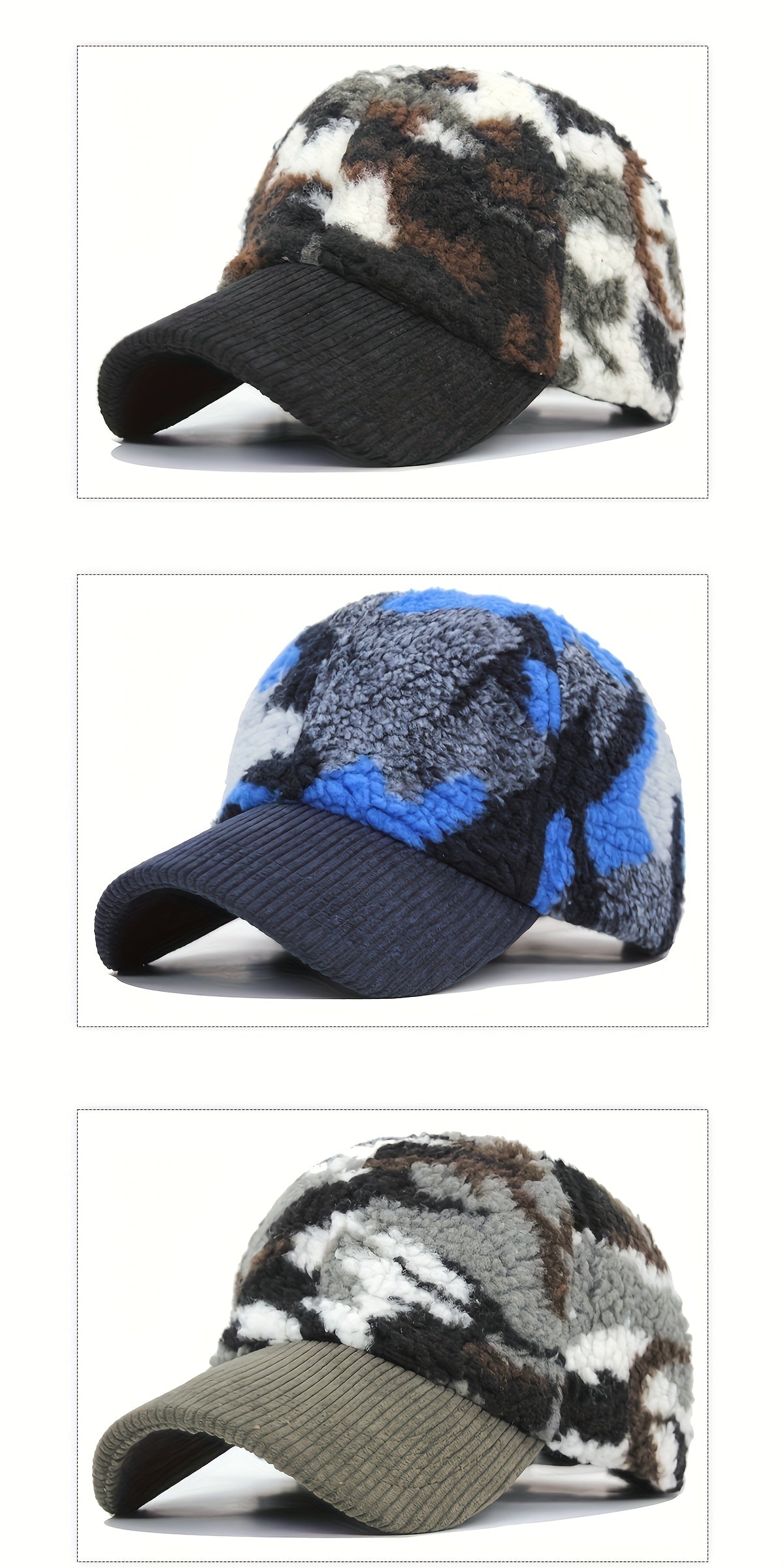 Winter Camouflage Baseball Hat, Men's And Women's Fashion Lamb Feather Cap