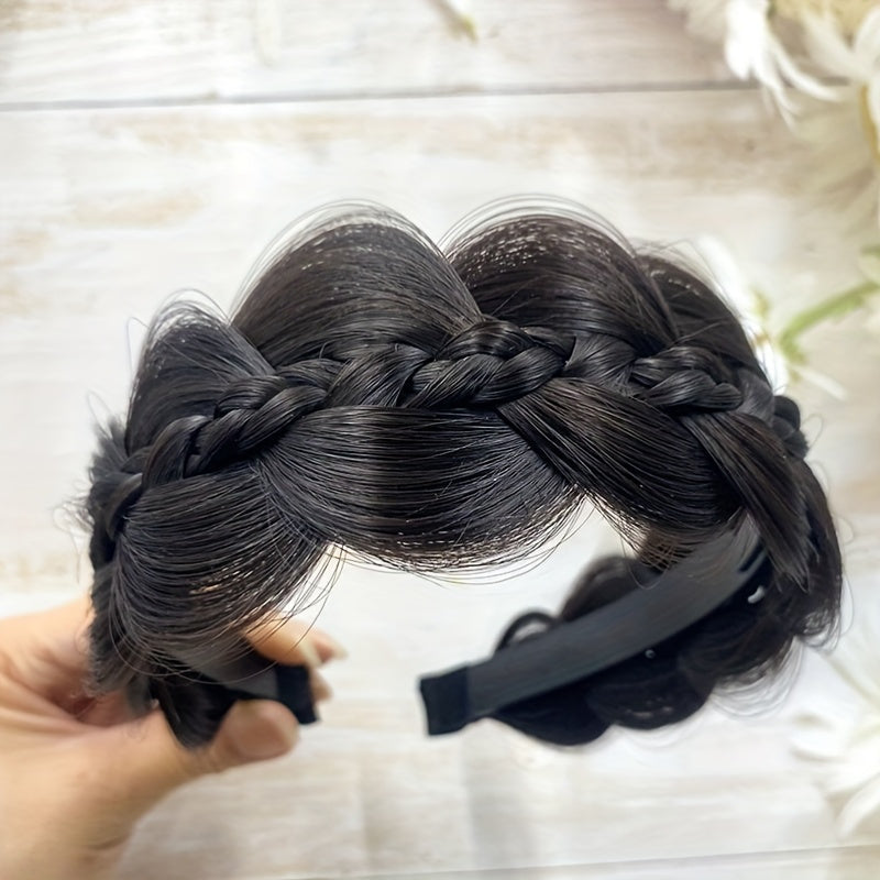 1pc Luxurious Handcrafted Wide Brim Braid Wig Headband - Exquisite, Realistic & Versatile - Ideal for Teens, Outdoor Parties, Cosplay & Gifts - Princess Fairy Style, Enchanting Photography Props