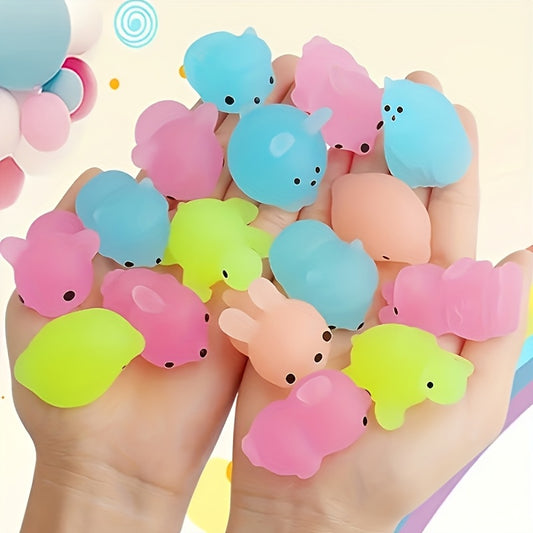 15pcs Mini Glow-In-The-Dark Mochi Squishy Toys | Assorted Cat Designs, Ideal for Party Favors And Bag Fillers in Various Shapes And Colors