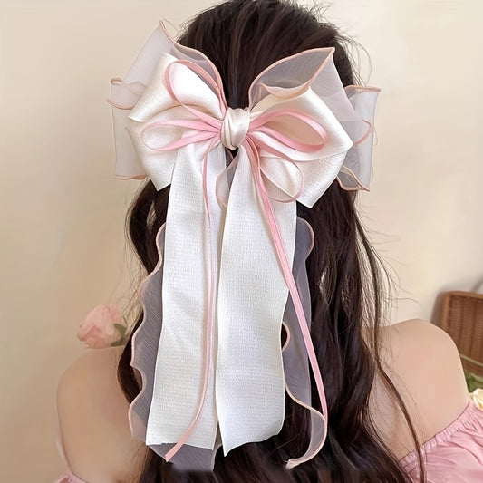 Romantic Elegant Lace Bow Hair Clip | Multi-Layered, Valentine's Day Accessory, Ribbon Back Combs for Long Hair
