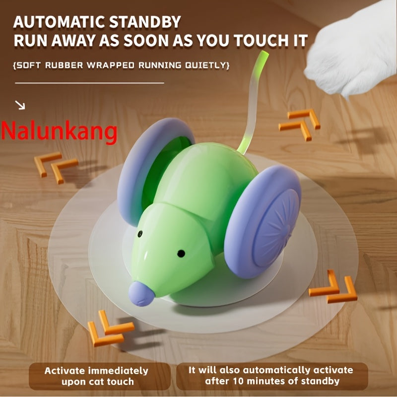 Nalunkang Automatic Cat Toy Car, USB Rechargeable, 3 Modes, Colorful LED Tail, Plastic, for Small Breeds, Interactive Pet Entertainment Vehicle, Interactive Pet Play | Vibrant LED Tail | Durable Plastic, Cat Car Toys