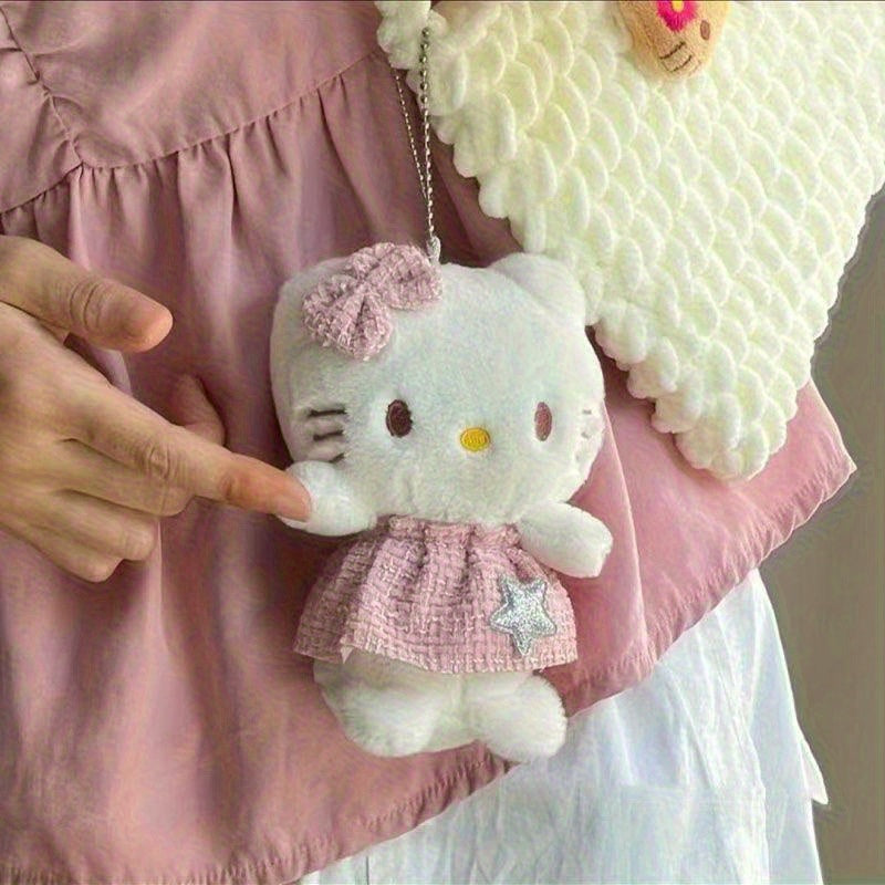 Hello Kitty Plush Keychain with Angel Wings & Pink Star Dress - Soft Fabric Cute Kawaii Keyring for Backpack Purse Gift for Girlfriend Women Cat Lovers, Hello Kitty Accessories