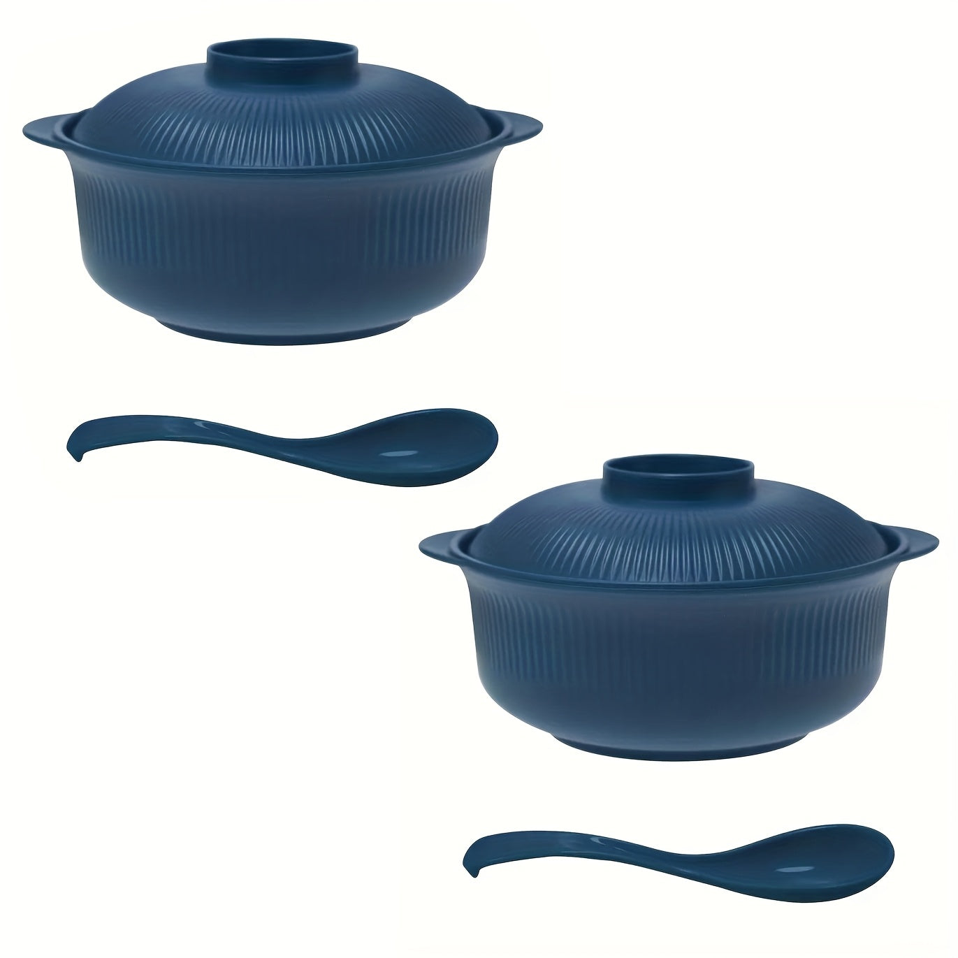 [Large Capacity] 4pcs Set of Large Capacity Casserole Bowls with Lids and Long Soup Spoons | 1100ml/38oz | Portable Large Soup Bowls, Japanese & Korean Ramen Bowls, Couple's Rice Bowls, Dinner Bowls, Romantic Bowls for Family