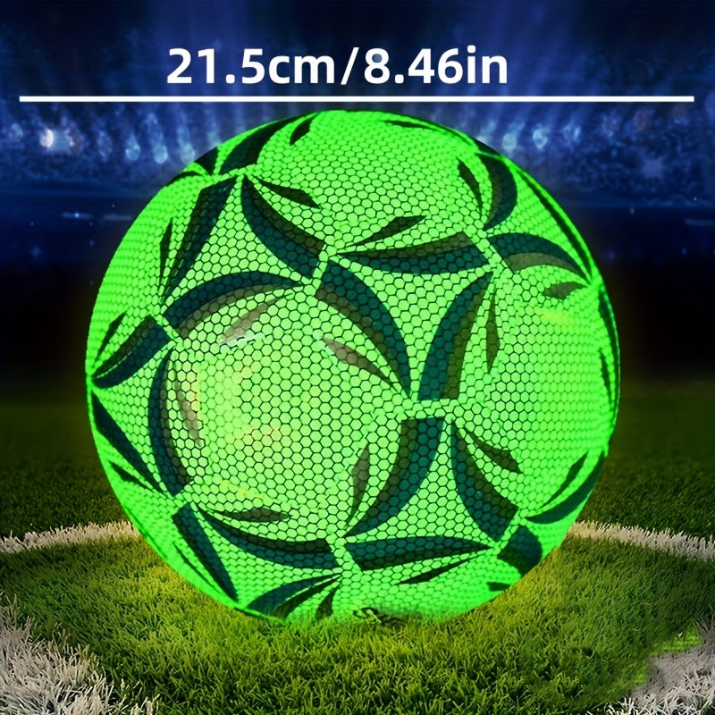 [Fluorescent Soccer Ball] 1pc Shiny Fluorescent Green Soccer Ball Wearable PU Size 5 | Professional Match Ball for Outdoor Training & Home Entertainment, Perfect for Birthday Gifts, Soccer Training Gear