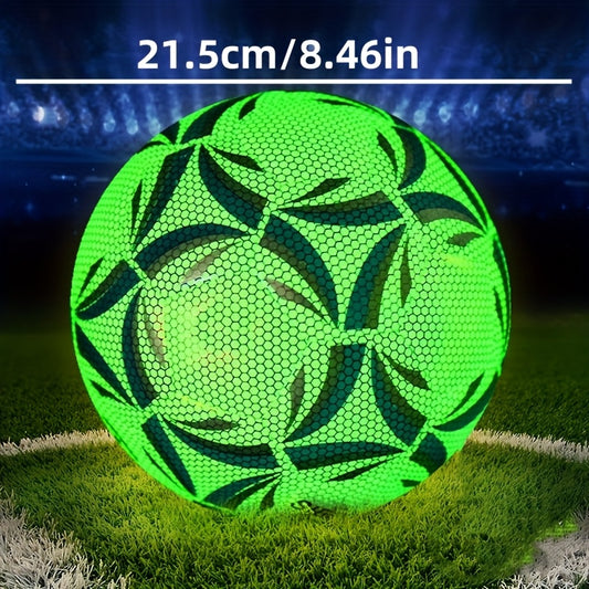 [Fluorescent Soccer Ball] 1pc Shiny Fluorescent Green Soccer Ball Wearable PU Size 5 | Professional Match Ball for Outdoor Training & Home Entertainment, Perfect for Birthday Gifts, Soccer Training Gear