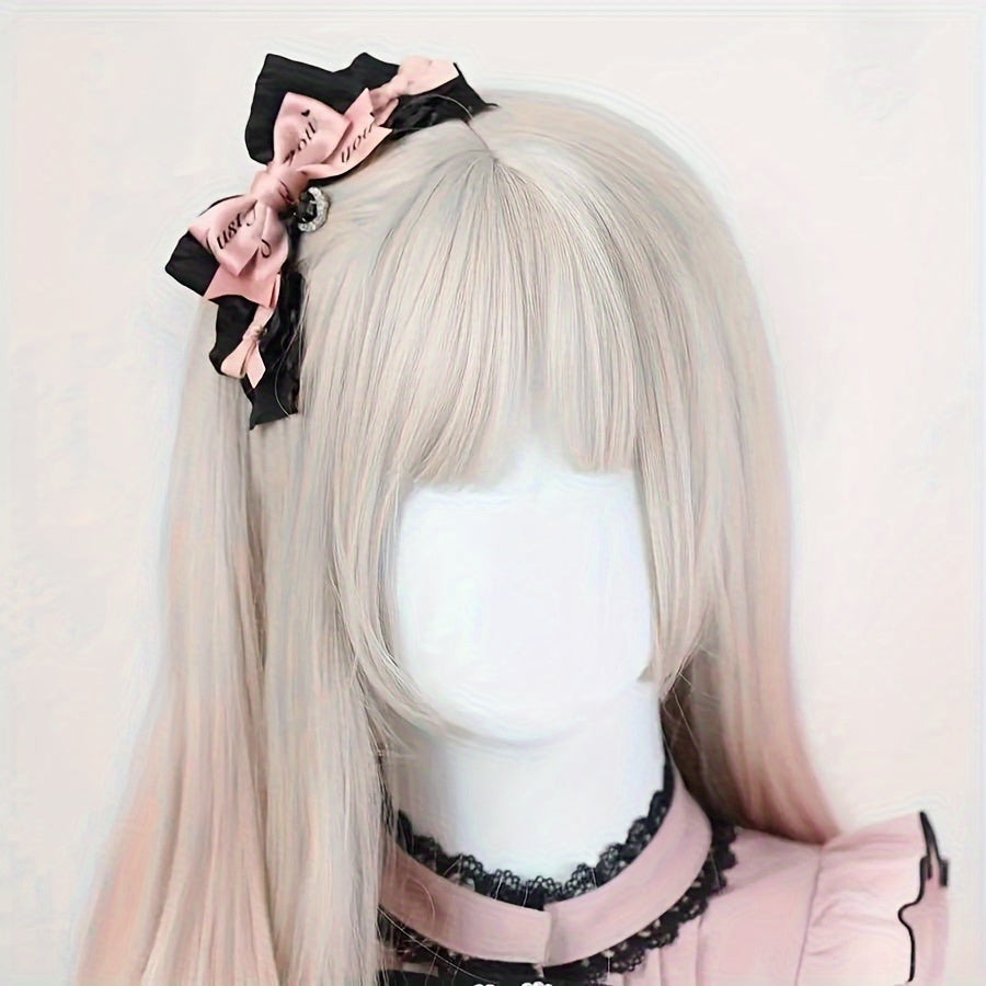 [Cute Hair Clip] Elegant Cute 1pc Fabric Bow Hair Clip | Black and Pink Handmade Japanese Sweet Cool Anime Accessory, Single Piece Color Matching Printed Hair Ring, Hair Accessory