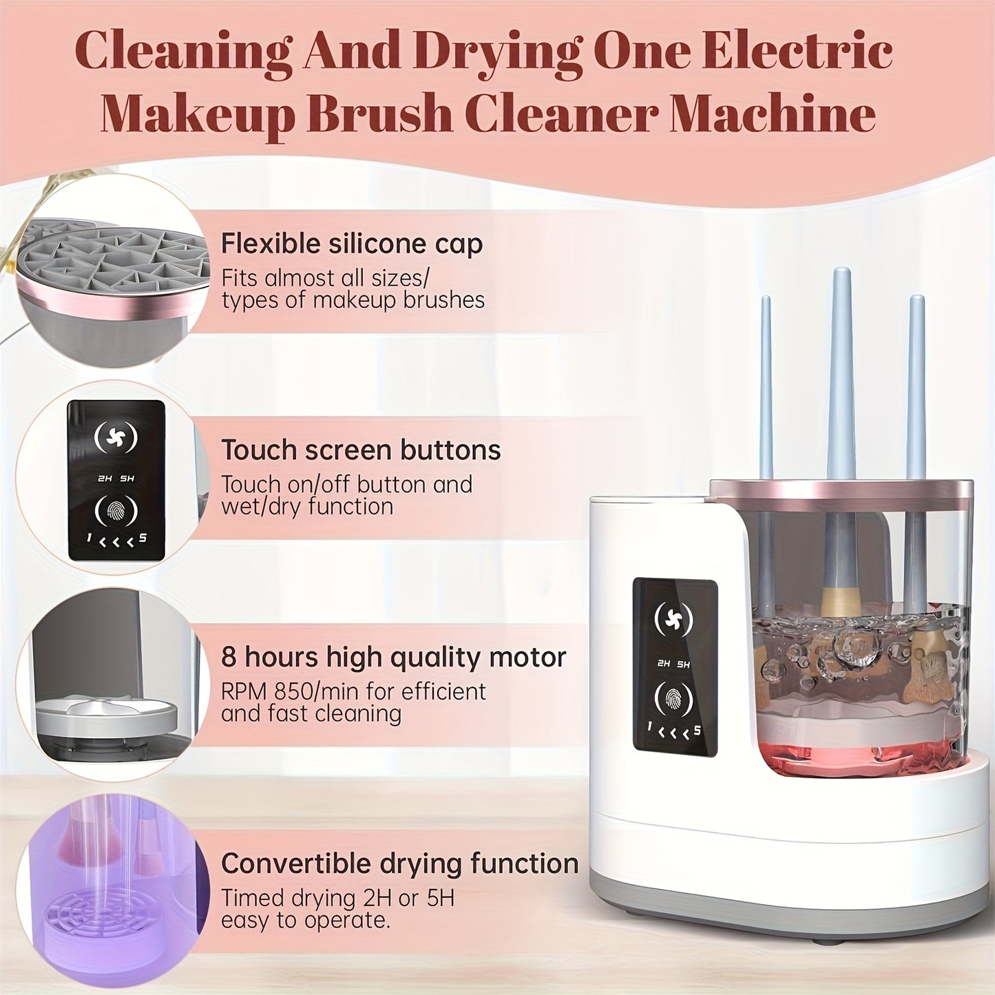 Upgraded Electric Makeup Brush Cleaner, a Tool for Washing Makeup Brushes, Powered by USB, Featuring a Combined Drying And Cleaning Function, with 5 Adjustable Settings, Including 2-Hour And 5-Hour Timer Modes, Making It a Pe