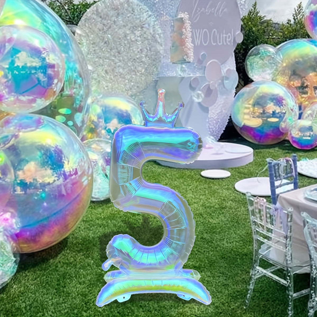 A Large 40-Inch New Transparent Rainbow Crown-Shaped Balloon with a Base, Suitable for Birthday Party Decorations, Spring Party Decorations, Ocean-Themed Parties, Anniversaries, Valentine'S Day Room And Outdoor Decorations, C