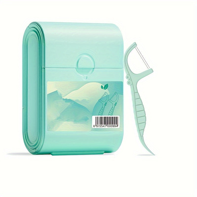 52-Count Double-Layered Mint Dental Floss Sticks with Portable Dispenser Box, Pre-Cut PS Material Flossers for Better Cleaning, Convenient One-Time Use