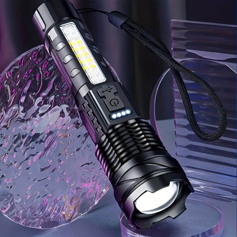Super Powerful 2600mAh, 2400mAh Rechargeable LED Torch - Portable USB-Powered Flood Light with Lithium Battery, Ideal for Outdoor Camping, Fishing, Hunting, Hiking & Emergency Situations