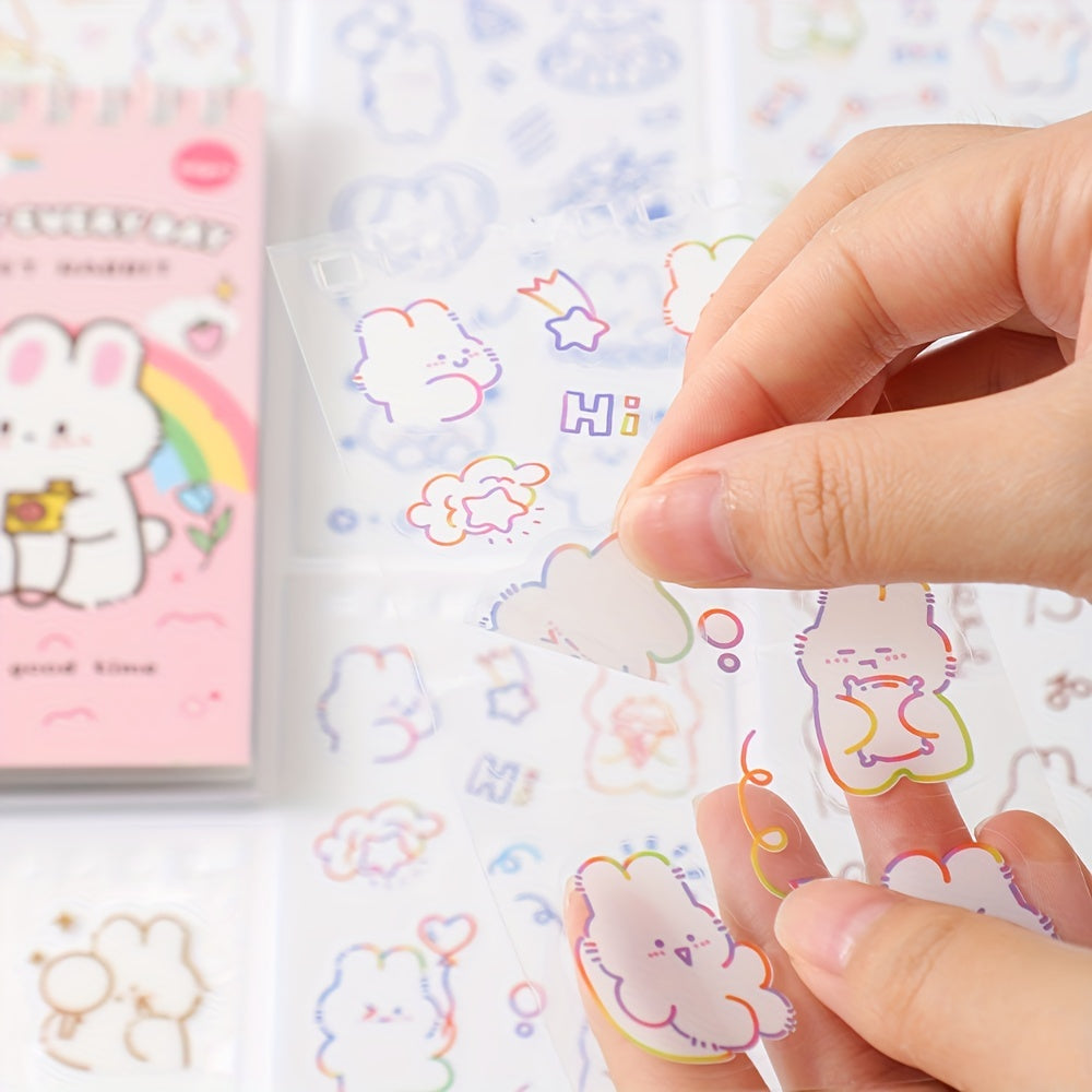 50 Sheets Cute Cartoon Rabbit Stickers Set | Waterproof PET Stickers for DIY Decorating Journaling Notebook | Scrapbooking Washi Stickers Stationery Supplies
