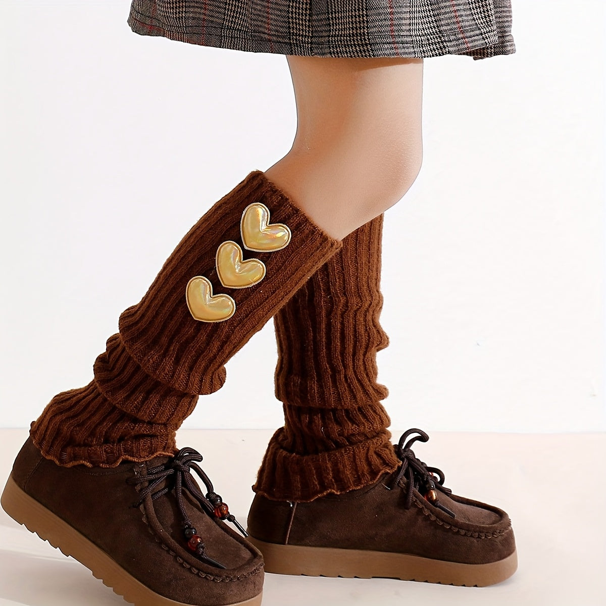 2-Pack Girls' Sweet Fashion Winter Leg Warmers with Heart Cutouts