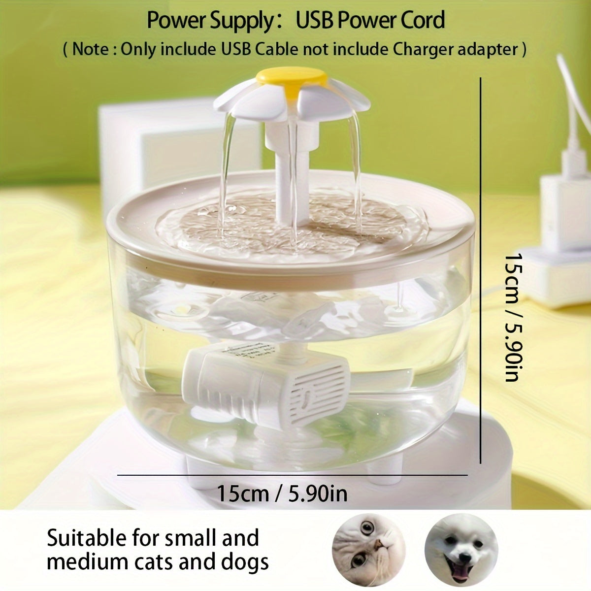 [1pc Quiet Fountain] 1pc Whisper Quiet Pet Water Fountain, 1.5L Usb-Powered | Automatic Circulation, Easy Clean Design for Cats & Small Pets, No Battery Required