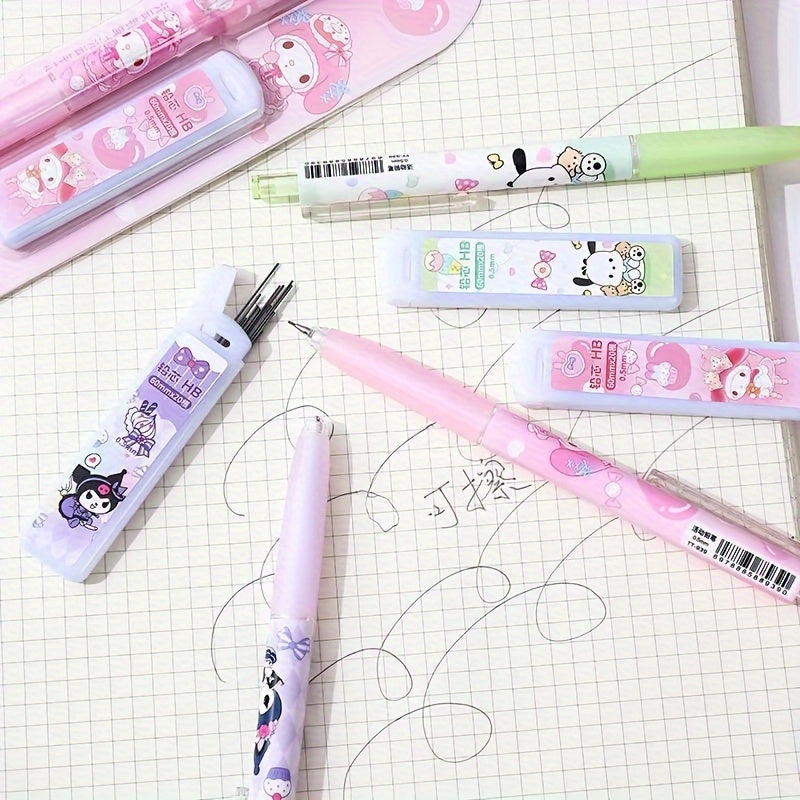 Sanrio Automatic Pencil with Lead Refill Set, Smooth Writing Erasable, Four Patterns Hello Kitty, Student Stationery Supplies, Back-to-School Gift