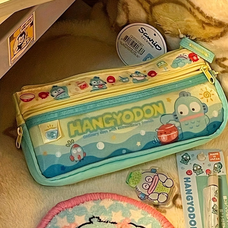 Sanrio Hangyodon Mesh Pencil Case - Cute Cartoon Character Design with Zipper, Durable Plastic Stationery Organizer, Mixed Colors, Perfect for School or Office Supplies