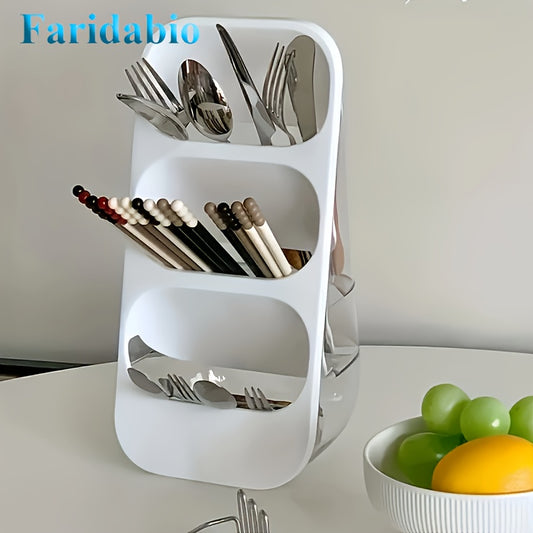 3-Grid Plastic Tableware Organizer - Multi-Functional Kitchen Rack for Utensils, Chopsticks, Forks, Knives - Wall-Mountable and Desktop Cutlery Holder with Washable Design, Available in White, Grey, Green