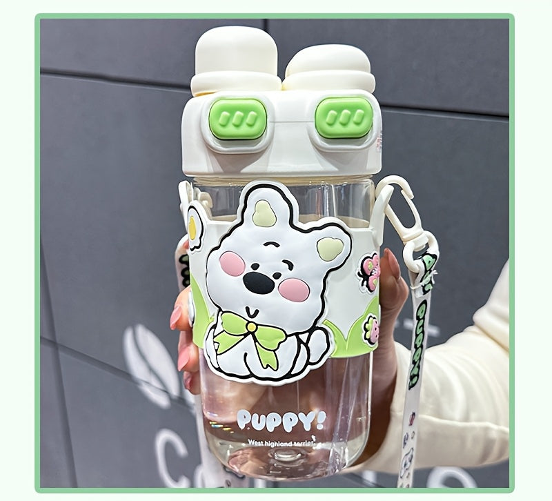 Cute Cartoon Tumbler - Capybara & Puppy Design, Portable, BPA-Free, Large Capacity, Ideal for Sports & Outdoor, Adorable Bear Illustrations