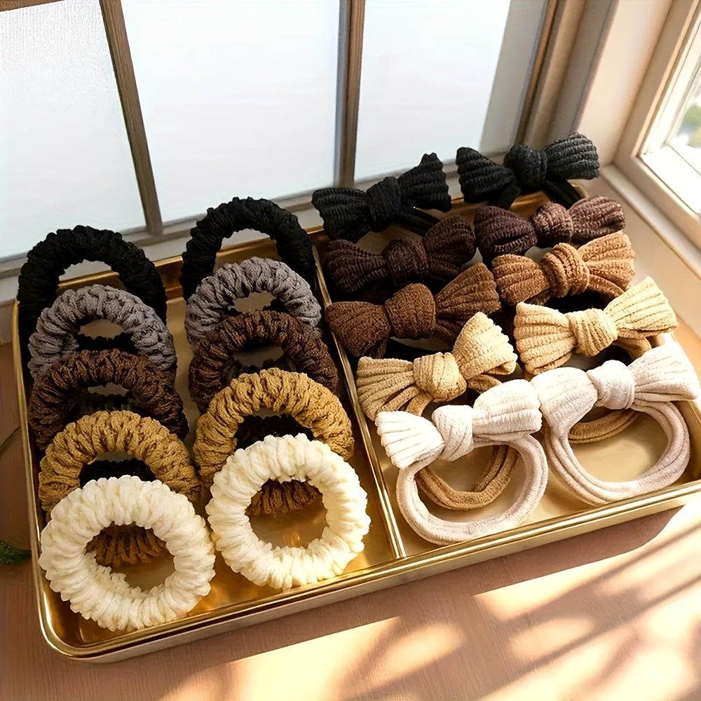 20pcs Bohemian Winter Hair Ties for & Women - Soft Elastic