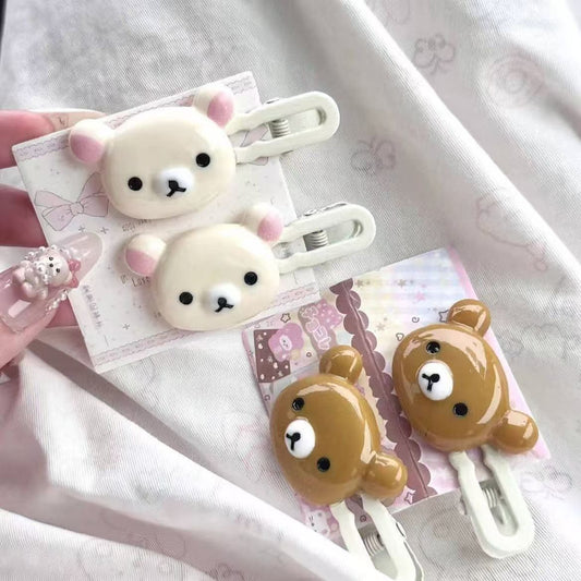 [Cute | Bear] Set of Cute Bear Hairpins | Preppy Headdress Plastic Hair Accessories | Sweet Style Animal Hairpins with Girly Heart & Duck Beak Design, Perfect for Little Girls