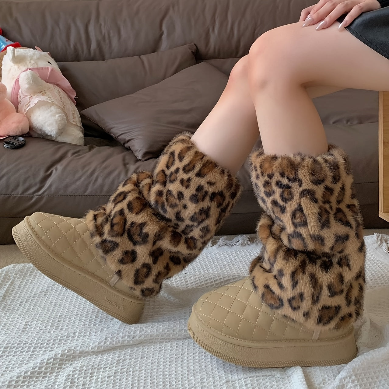 Women'S Plush Fleece-Lined Leopard Print Leg Warmers