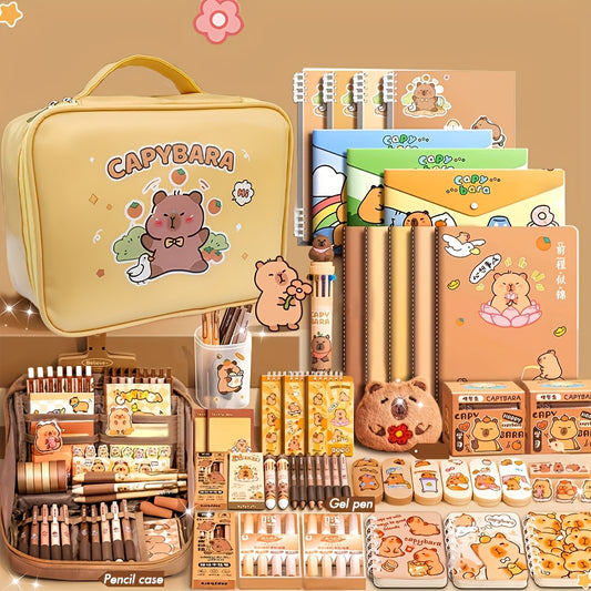 Adorable Capybara Stationery Gift Set | Soft Grip Pens, Notebook, Pencil Case & Accessories - Cute Animal Back-to-School Supplies and College Gifts