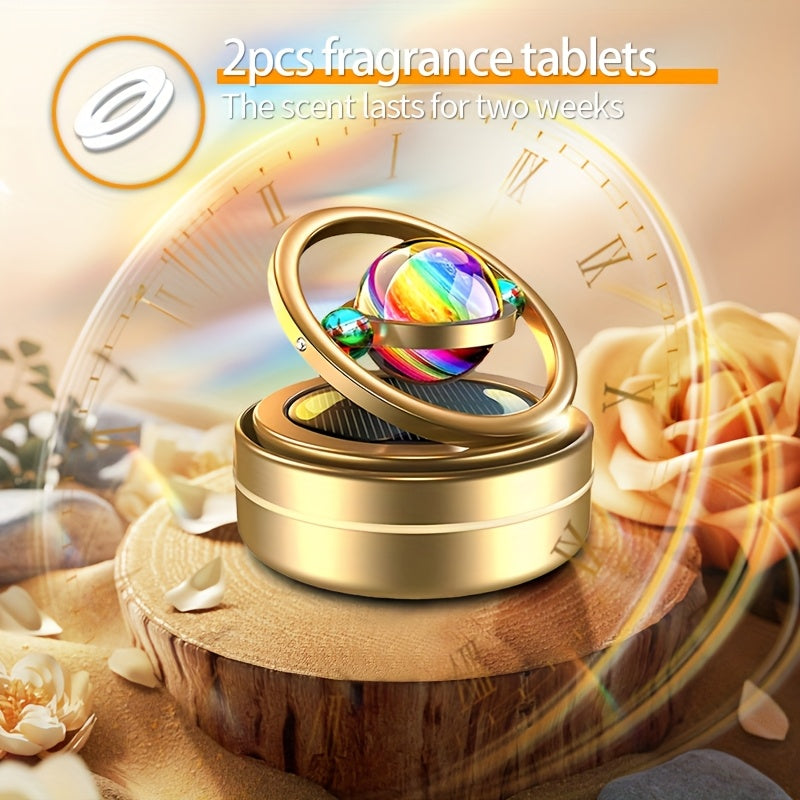 [Solar Power Car Diffuser] Rotating Solar Power Car Fragrance Diffuser, Essential Oil Diffuser, Car Decoration, Interior Accessories | Includes Two Aroma Pads As a Gift