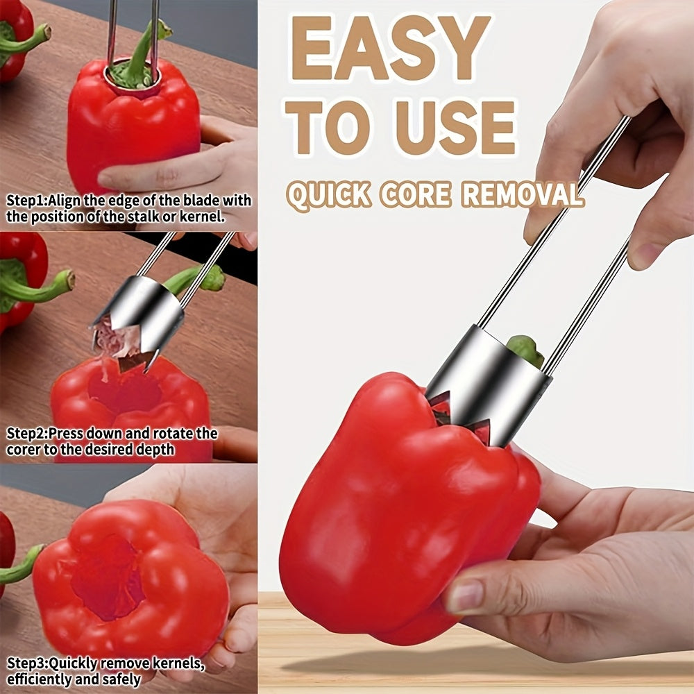 1/2/3pcs Stainless Steel Fruit & Vegetable Corer Tool - Efficient Kitchen Gadget for Cucumbers, Bell Peppers, Apples, Tomatoes, Jalapenos - Durable, Easy-to-Use Core Remover for Home Cooking, Core Removal Tool | Streamlined D