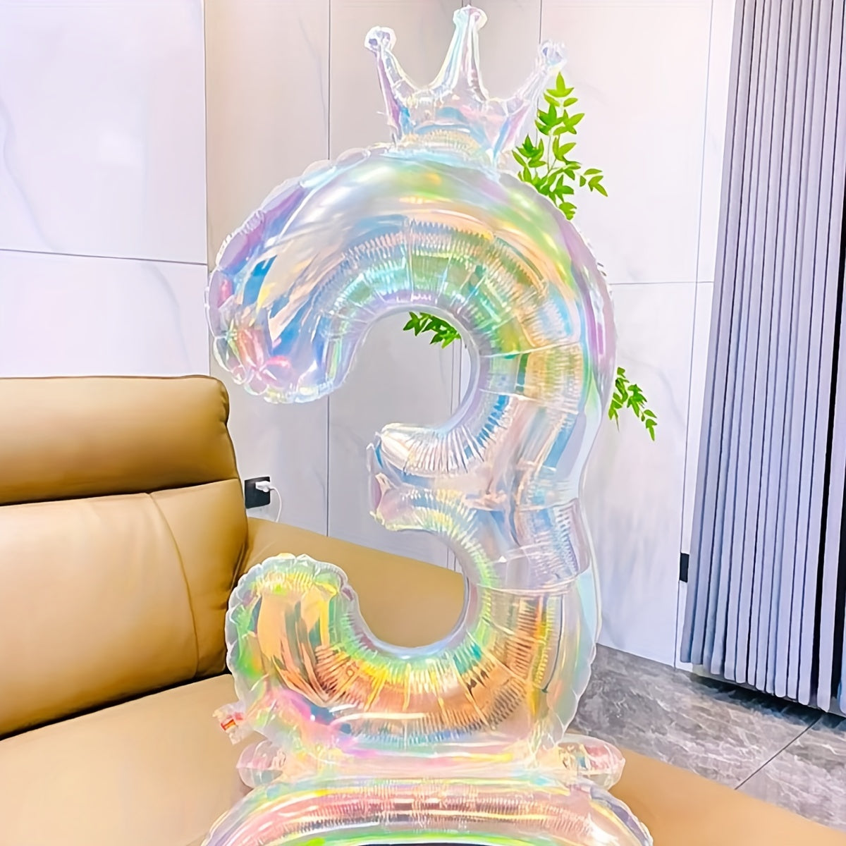 A Large 40-Inch New Transparent Rainbow Crown-Shaped Balloon with a Base, Suitable for Birthday Party Decorations, Spring Party Decorations, Ocean-Themed Parties, Anniversaries, Valentine'S Day Room And Outdoor Decorations, C