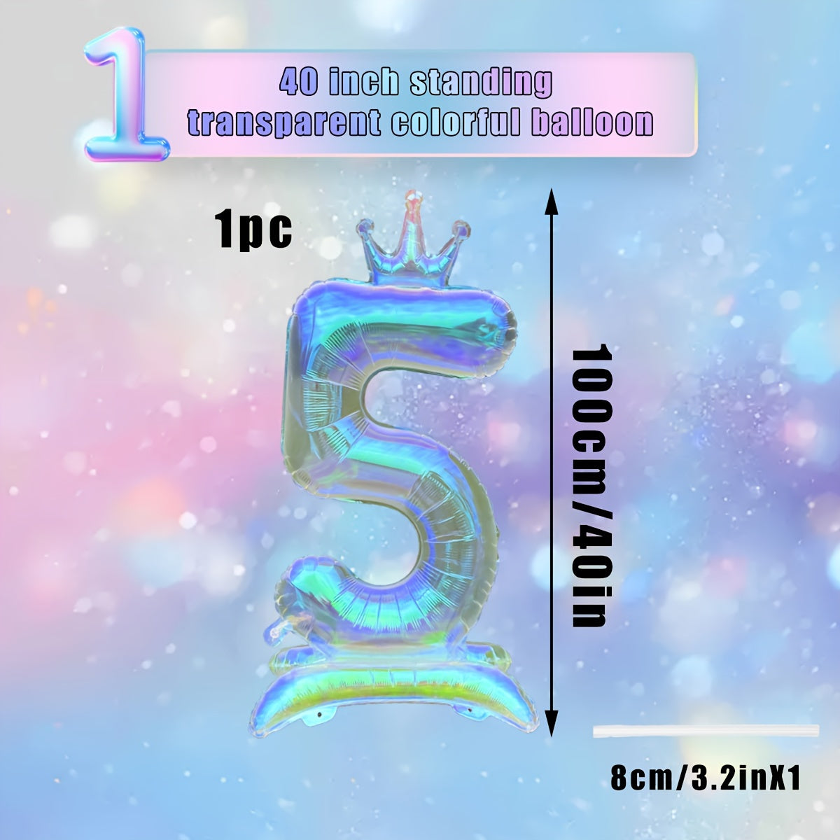 A Large 40-Inch New Transparent Rainbow Crown-Shaped Balloon with a Base, Suitable for Birthday Party Decorations, Spring Party Decorations, Ocean-Themed Parties, Anniversaries, Valentine'S Day Room And Outdoor Decorations, C